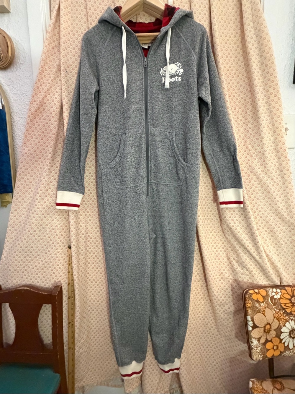 Roots Canada Cabin Onesie + Hoodie in iconic Salt & Pepper grey, unisex Size M
